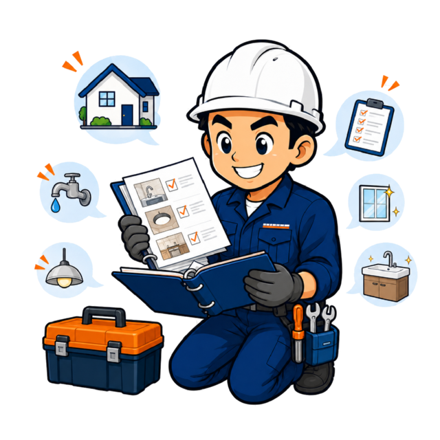 職人GOのスタッフが作業事例を確認しているイラスト