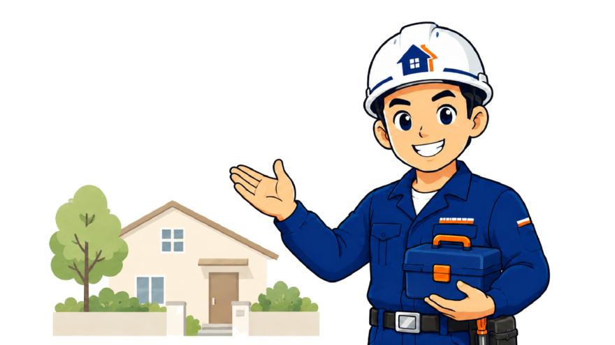 職人GOのスタッフが住まいのお困りごとの相談を案内しているイラスト