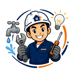 職人GOのスタッフが工具を持って住まいの小さな修繕に対応するイラスト