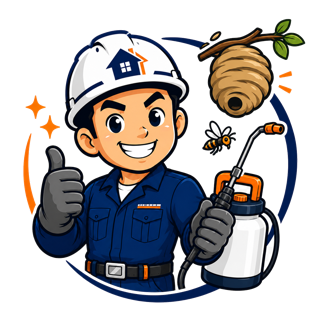 職人GOのスタッフが害虫対策をしているイラスト