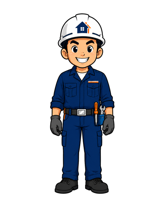 職人GOのスタッフが正面を向いて笑顔で立っているイラスト